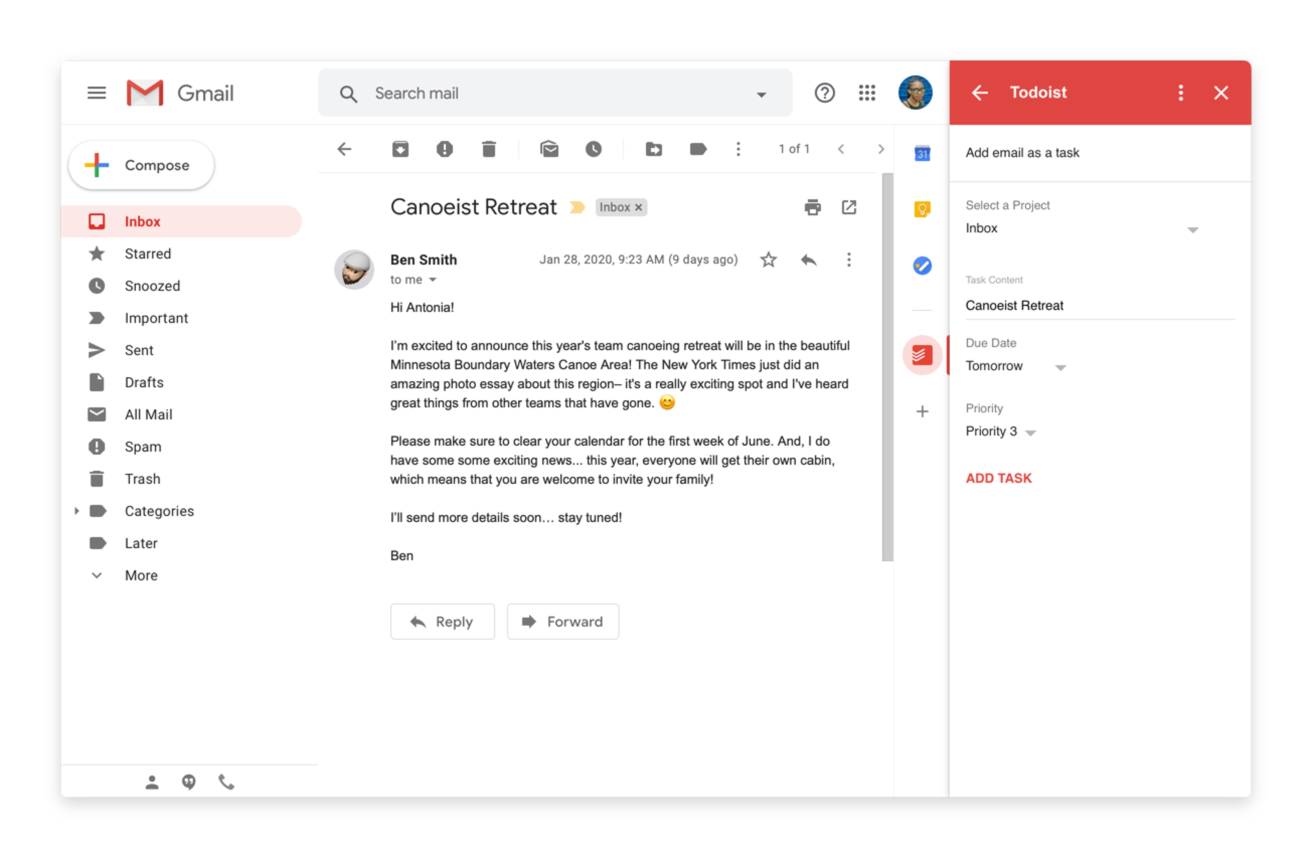 GTD Gmail дополнение Todoist